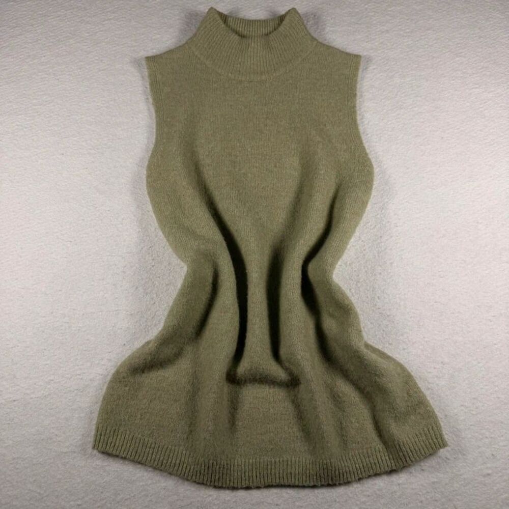 Tahari Olive Green Sleeveless Mock Neck Knit Sweater Vest